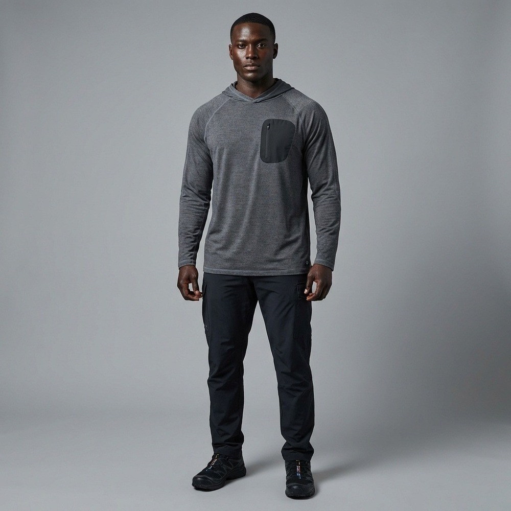 Backcountry Mens Extra Large Gray Long‎ Sleeve Hooded Pocket T Shirt Top